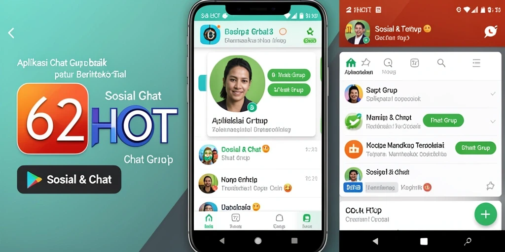 Tampilan antarmuka aplikasi 62HOT yang menarik dan interaktif untuk Chat Grup.