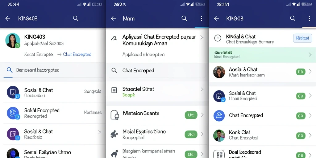 Tampilan antarmuka aplikasi KING403 dengan fitur Chat Encrypted yang aman.