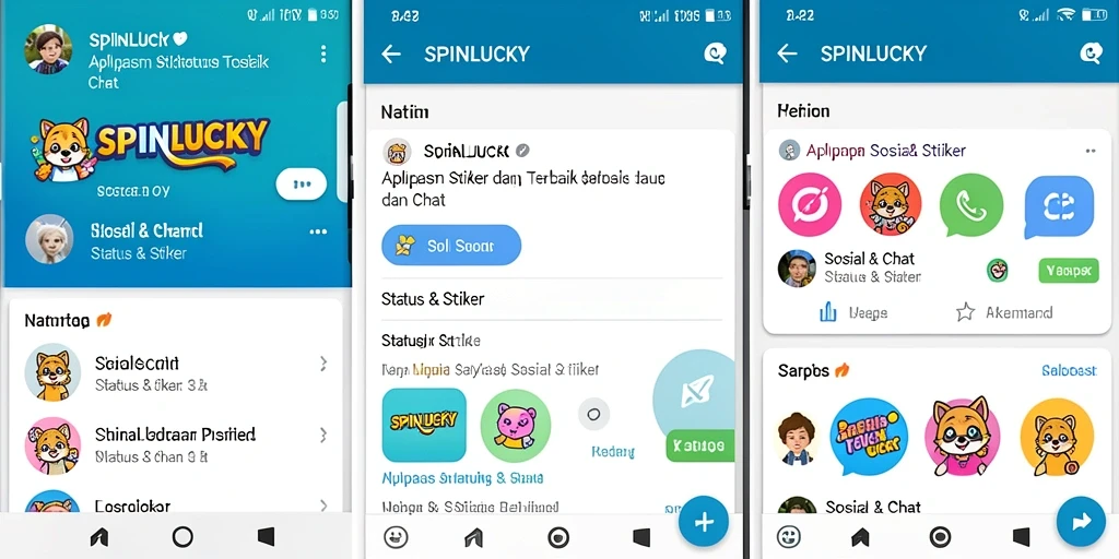 Tampilan antarmuka SPINLUCKY dengan stiker-stiker yang menarik.